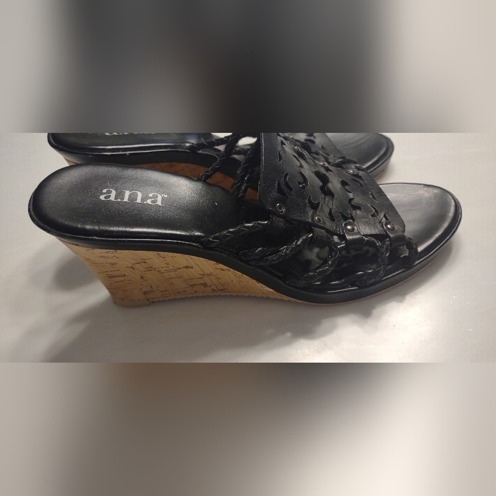 a n.a. Black Cork Wedge slip on sandla